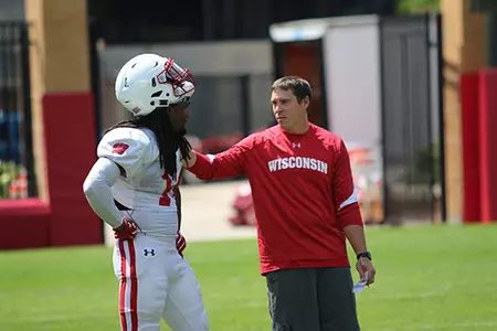 Photo of Jim Leonhard, D'Cota Dixon football fall camp 2017