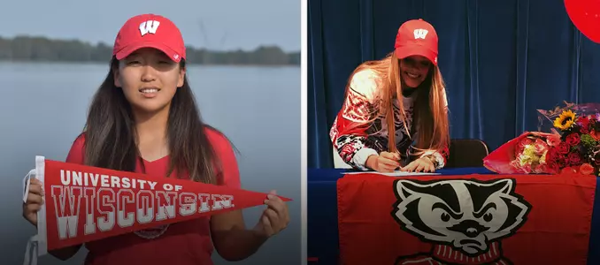Tracy Lee and Gabrielle Tomeo sign their NLIs to attend UW in 2018