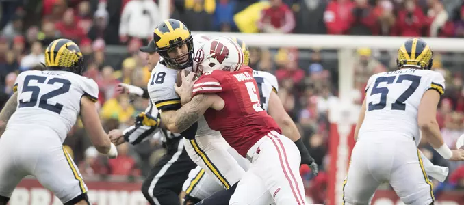 Photo of Garret Dooley sack football vs. Michigan 2017
