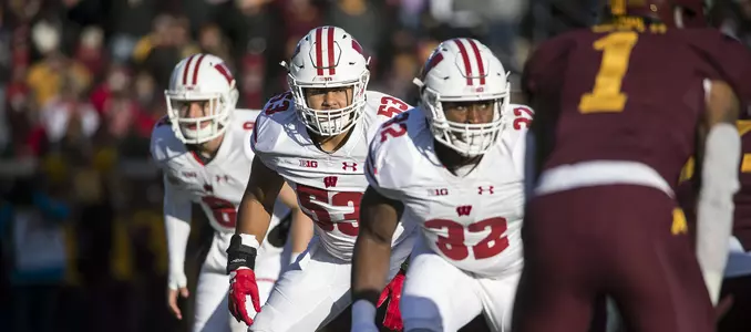 Photo of Leon Jacobs, T.J. Edwards, Joe Ferguson football vs. Minnesota 2017