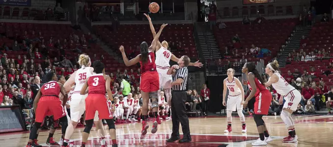 Avyanna Young wins the tip for the Badger team.