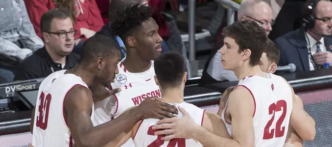 Men's basketball vs. Indiana 2017 team huddle Nigel Hayes Ethan Happ Zak Showalter Vitto Brown Bronson Koenig