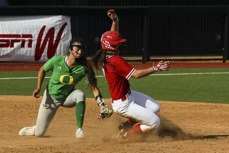 Brianna Flugaur steals a base vs. Oregon