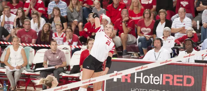 Grace Loberg attacks the ball during a match.