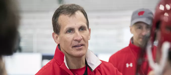 Photo of Men's hockey head coach Tony Granato on the Badgers' New York City road trip January 2017