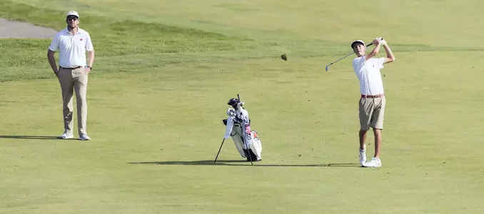 Photo of freshman Griffin Barela at the 2017 Badger Invitational at University Ridge Golf Course