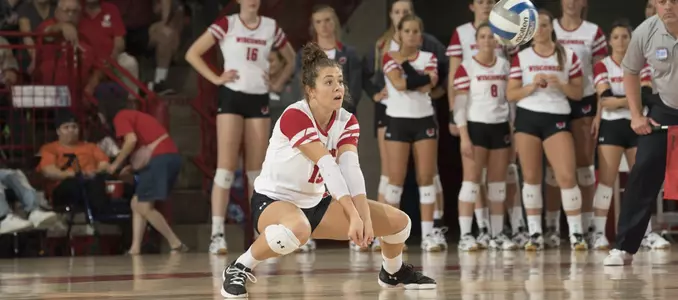 M.E. Dodge passes the ball during a match in the UW Field House.
