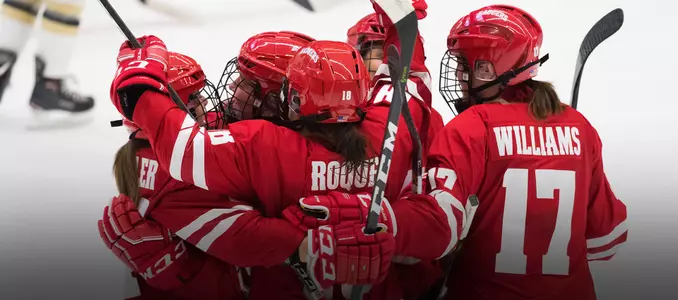 Badgers celebrate a goal in their 3-0 win over Lindenwood