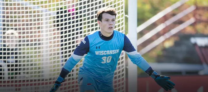 Photo of Phillip Schilling goaltending during men's soccer game vs. Ohio State 2016