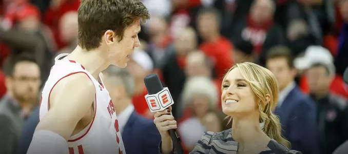 Ethan Happ during a postgame interview with ESPN