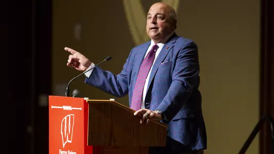 Barry Alvarez speaking at the 2018 Endowment Donor Appreciation Luncheon held at Varsity Hall in Union South October 5, 2018 in Madison Wisconsin.Photo by Tom Lynn/Wisconsin Athletic Communications