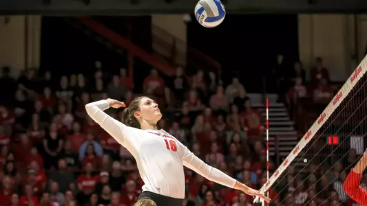 Dana Rettke attacks the ball against Ohio State.