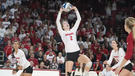 Sydney Hilley sets up a teammate against Nebraska.