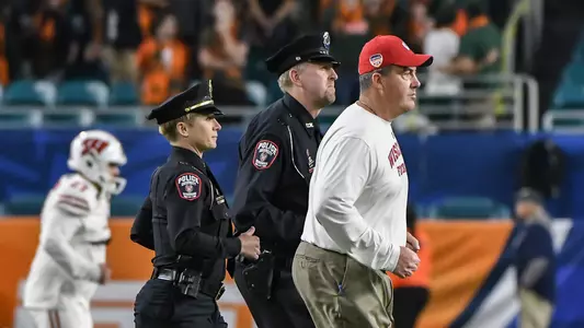MIAMI GARDENS, FL - The #6 Wisconsin Badgers defeat the #11 Miami Hurricanes by a score of 34-24 in the Capital One Orange Bowl at Hard Rock Stadium on December 31, 2017 in Miami Gardens, Florida. (Ben Dickmann/Hard Rock Stadium)