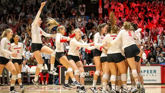 The Badgers celebrate their win over No. 5 Nebraska.