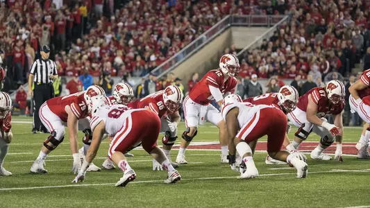 Alex Hornibrook and offensive line for Wisconsin football vs. Nebraska at Camp Randall Stadium in 2016