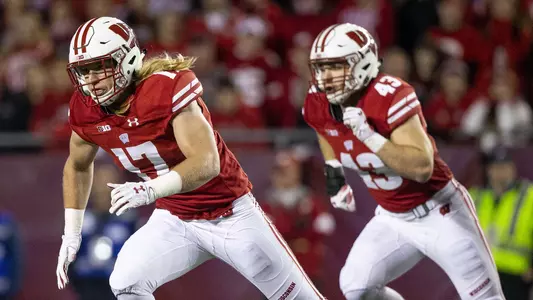 Wisconsin Badgers linebacker Andrew Van Ginkel (17) and linebacker Ryan Connelly (43) during the game against Nebraska. The Wisconsin Badgers host Nebraska at Camp Randall Stadium on October 6, 2018 in Madison Wisconsin.Photo by Tom Lynn/Wisconsin Athletic Communications
