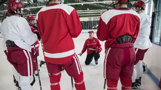 Mark Osiecki coaches men's hockey during practice in New York City 2017