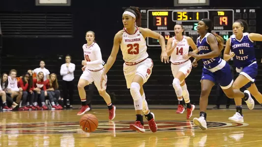 Jasmine Hale brings the ball up the court vs. Tennessee State.