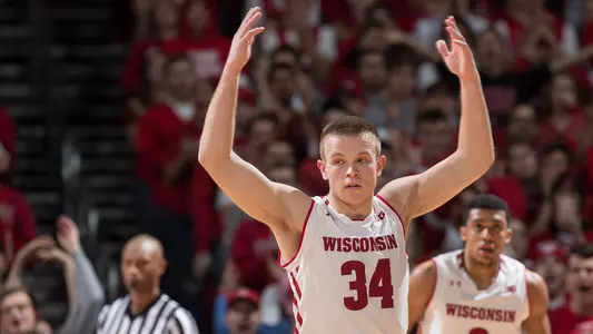 Brad Davison celebrates during UW's 79-75 win over NC State
