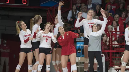 The Badger bench celebrates during a match.