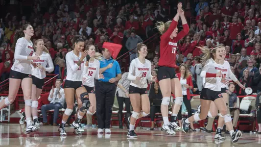The Badgers celebrate match point vs. Green Bay.