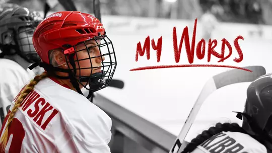 Annie Pankowski women's hockey with My Words logo