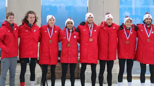 The Badgers celebrate their NCAA Great Lakes Regional men's title on Friday