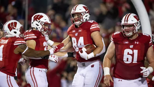 Wisconsin Badgers tight end Jake Ferguson (84) during the game against Nebraska. The Wisconsin Badgers host Nebraska at Camp Randall Stadium on October 6, 2018 in Madison Wisconsin.Photo by Tom Lynn/Wisconsin Athletic Communications
