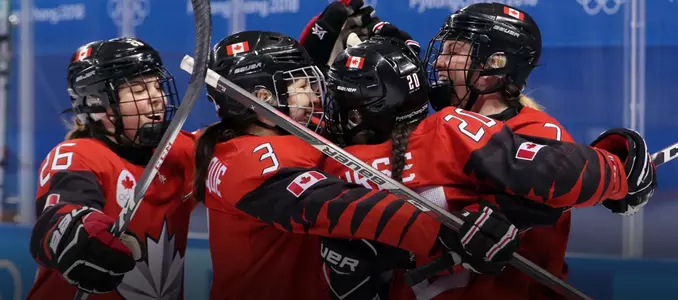 Sarah Nurse celebrates her goal at the 2018 Winter Olympics