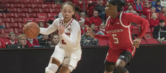 Cayla McMorris drives around a Rutgers defender.
