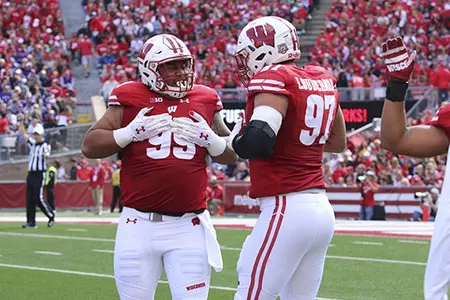 Olive Sagapolu and Isaiahh Loudermilk football vs. Northwestern 2017
