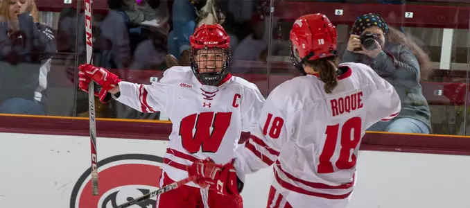 Baylee Wellhausen celebrates a goal against Bemidji State