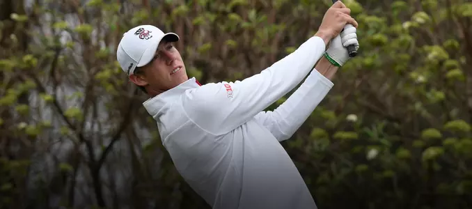 Jordan Hahn tees off at the Big Ten Men's Golf Tournament on April 28, 2018 in Baltimore, Maryland.