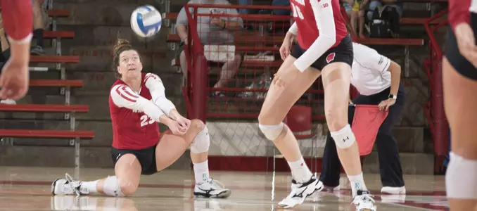 Molly Haggerty digs the ball in the intrasquad scrimmage