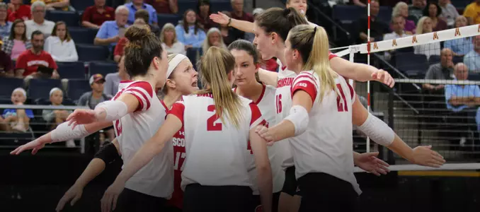 Volleyball team celebration vs. UNC