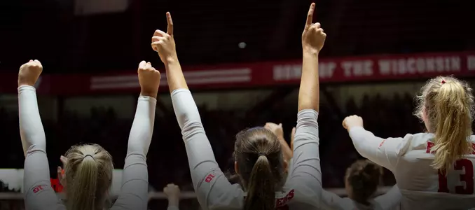 Volleyball team celebration vs. Texas
