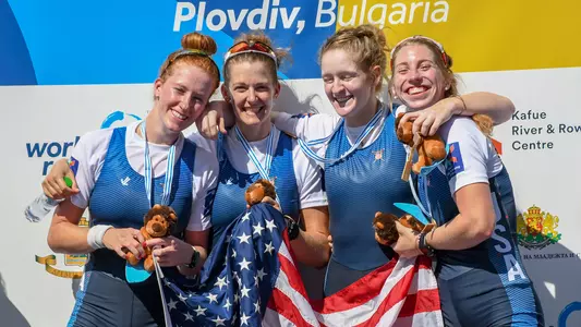 Maddie Wanamaker women's four gold at 2018 World Championships