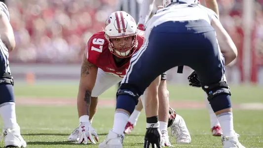 Wisconsin Badgers's Isaiahh Loudermilk lines up against BYU. University of Wisconsin-Madison football team faces BYU at Camp Randall Field, September 15, 2018 in Madison Wisconsin.Photo by Tom Lynn/Wisconsin Athletic Communications