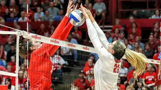 Grace Loberg goes up for a block vs. Ohio State