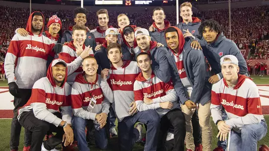 Men's basketball on the field during Wisconsin football game vs. Nebraska 2018