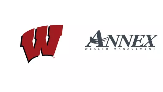 Wisconsin red Motion W Logo and Annex Wealth Management Logo on a plain, white backgroun