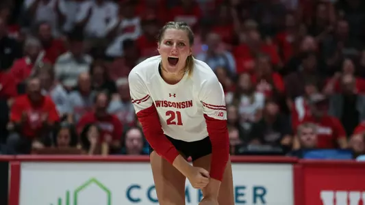 Grace Loberg celebrates a point