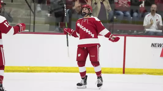 Maddie Posick celebrates her goal against Penn State