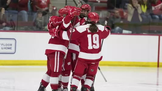 Badgers celebrate a goal against Penn State on Friday, Oct. 4