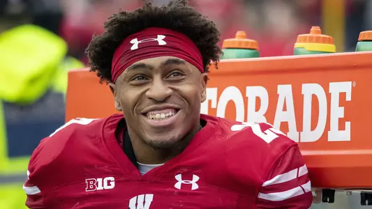 Jonathan Taylor smiling on benchJonathan Taylor smiling on bench vs. Kent State - 2019 vs. Kent State - 2019