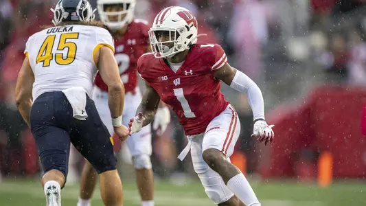 Wisconsin Badgers defensive back Faion Hicks (1) during an NCAA college football game against the Kent State Golden Flashes Saturday, Oct. 5, 2019, in Madison, Wis. The Badgers won 48-0. (Photo by David Stluka/Wisconsin Athletic Communications)