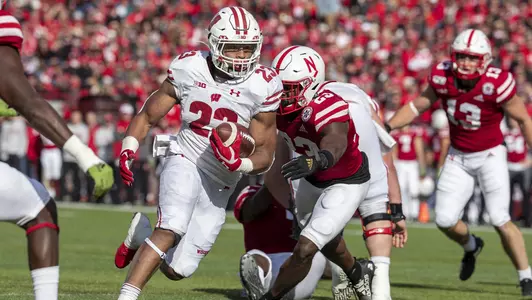 Wisconsin Badgers Jonathan Taylor during an NCAA Big Ten Conference college football game against the Nebraska Cornhuskers Saturday, Nov. 16, 2019, in Lincoln, Neb. (Photo by David Stluka/Wisconsin Athletic Communications)