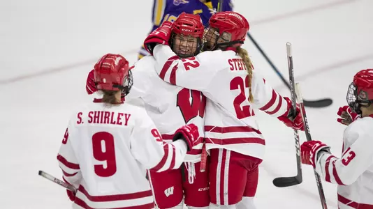 Abby Roque celebrates a goal against Minnesota State on Sunday, Nov. 17, 2019