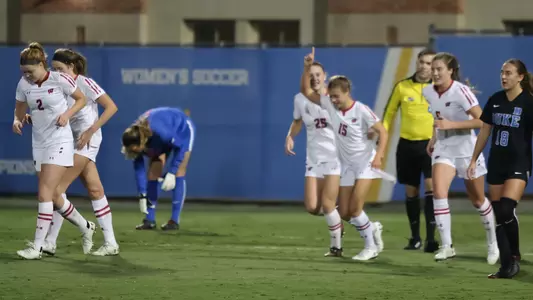 Dani Rhodes celebrates her goal against Duke